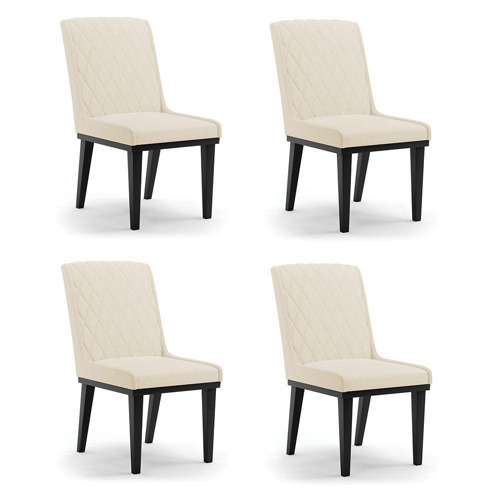Cadeira Sala De Jantar Base Madeira Preto Kit 4 Sofia Linho D03 - D'rossi Cor Bege - 1