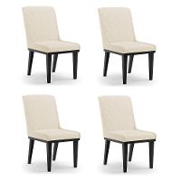 Cadeira Sala De Jantar Base Madeira Preto Kit 4 Sofia Linho D03 - D'rossi Cor Bege - 1