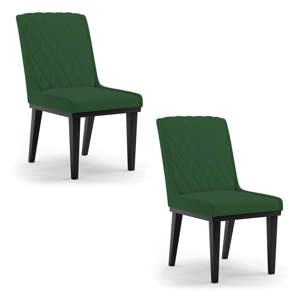 Cadeira Sala De Jantar Base Madeira Preto Kit 2 Sofia Veludo D03 - D'rossi Cor Verde - 6