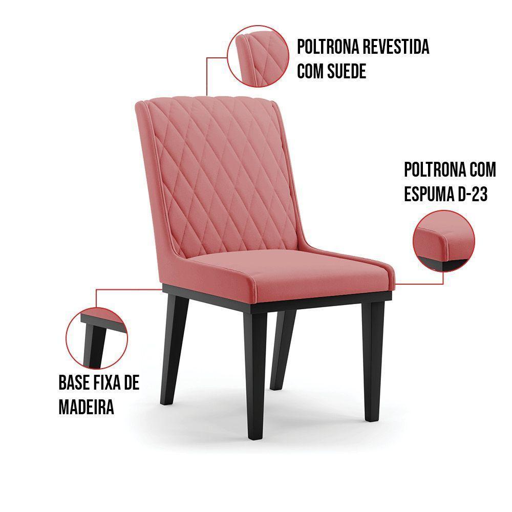 Cadeira Sala De Jantar Base Madeira Preto Kit 4 Sofia Suede D03 - D'rossi Cor Rose - 5