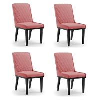 Cadeira Sala De Jantar Base Madeira Preto Kit 4 Sofia Suede D03 - D'rossi Cor Rose - 1