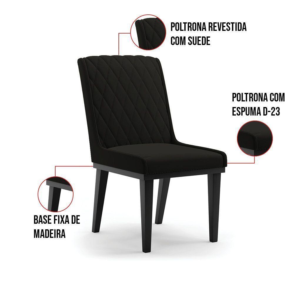 Cadeira Sala De Jantar Base Madeira Preto Kit 4 Sofia Suede D03 - D'rossi Cor Preto - 5