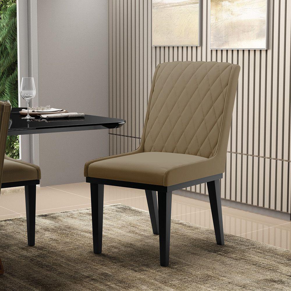 Cadeira Sala De Jantar Base Madeira Preto Kit 4 Sofia Suede D03 - D'rossi Cor Marrom Rato - 6