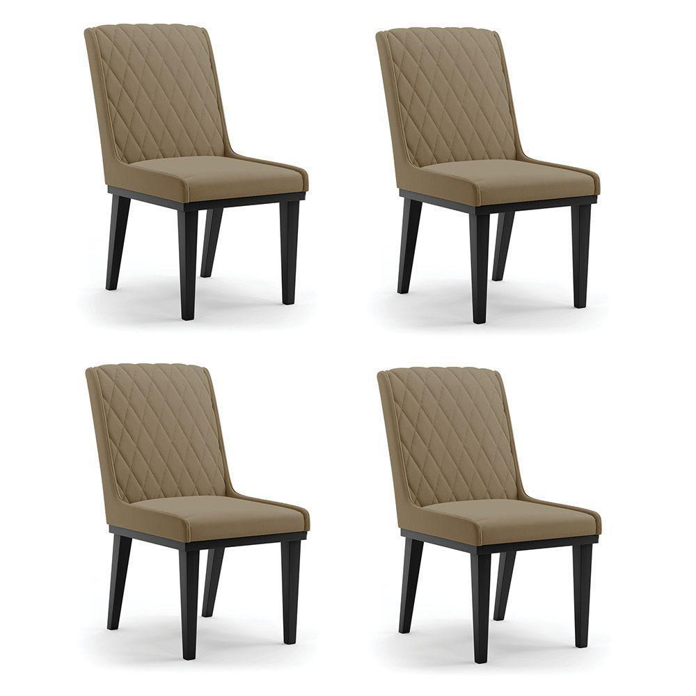 Cadeira Sala De Jantar Base Madeira Preto Kit 4 Sofia Suede D03 - D'rossi Cor Marrom Rato - 7