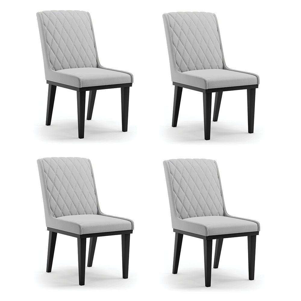 Cadeira Sala De Jantar Base Madeira Preto Kit 4 Sofia Suede D03 - D'rossi Cor Cinza - 6