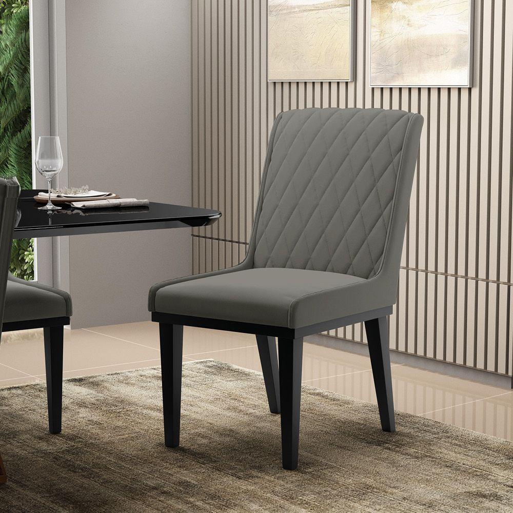 Cadeira Sala De Jantar Base Madeira Preto Kit 4 Sofia Suede D03 - D'rossi Cor Grafite - 5