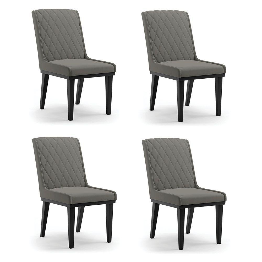 Cadeira Sala De Jantar Base Madeira Preto Kit 4 Sofia Suede D03 - D'rossi Cor Grafite - 6