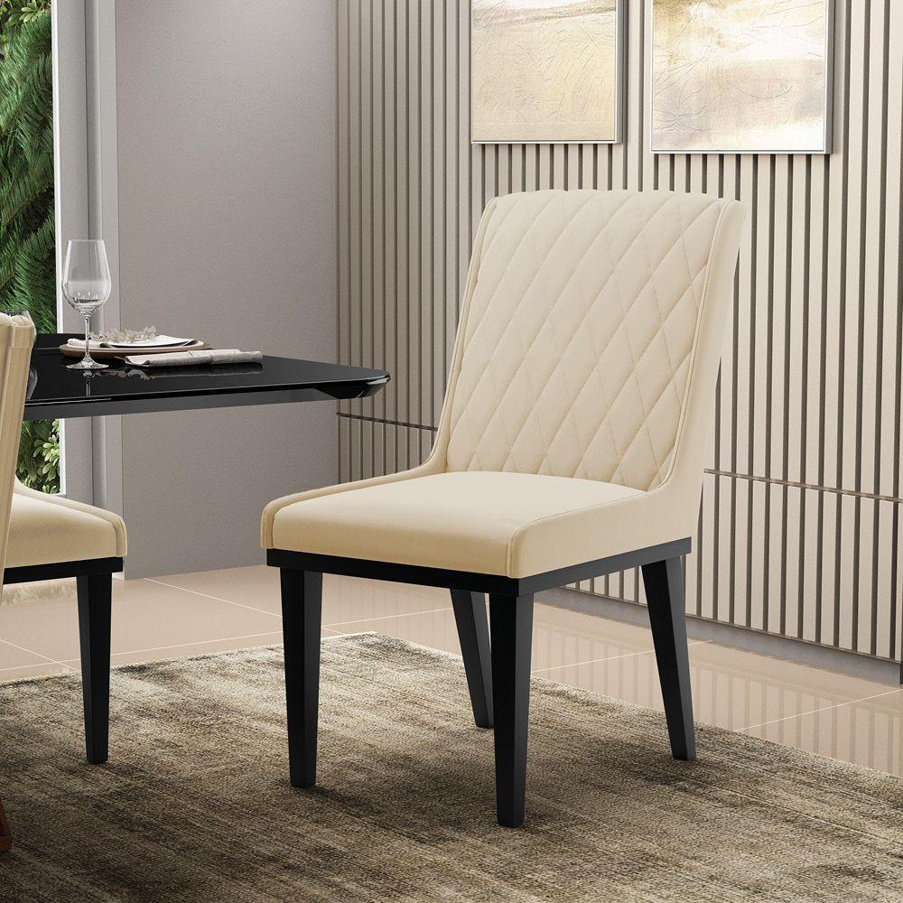 Cadeira Sala De Jantar Base Madeira Preto Kit 4 Sofia Suede D03 - D'rossi Cor Bege - 6