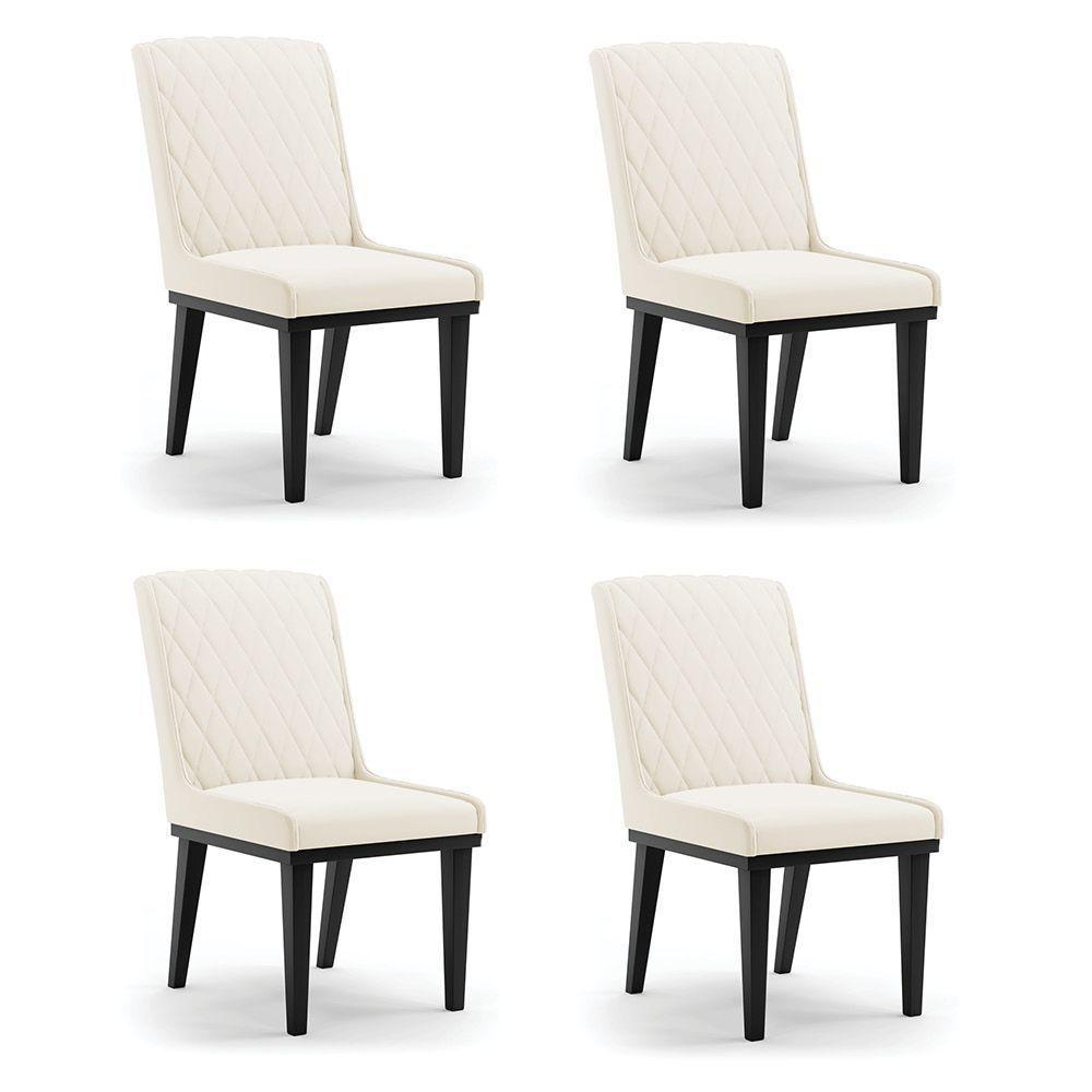 Cadeira Sala De Jantar Base Madeira Preto Kit 4 Sofia Veludo D03 - D'rossi Cor Bege - 7