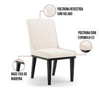 Cadeira Sala De Jantar Base Madeira Preto Kit 4 Sofia Veludo D03 - D'rossi Cor Bege - 5