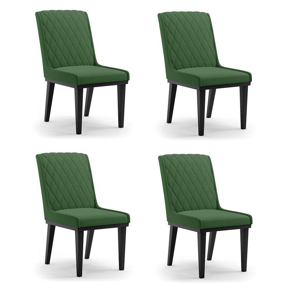 Cadeira Sala De Jantar Base Madeira Preto Kit 4 Sofia Suede Verde D03 - D'rossi - 1
