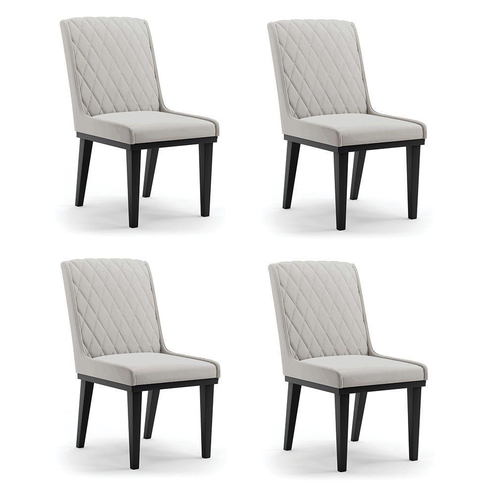 Cadeira Sala De Jantar Base Madeira Preto Kit 4 Sofia Veludo Cinza D03 - D'rossi - 1