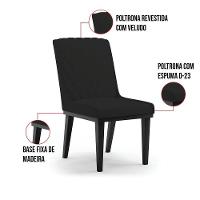 Cadeira Sala De Jantar Base Madeira Preto Kit 4 Sofia Veludo D03 - D'rossi Cor Preto - 5