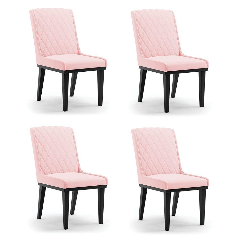 Cadeira Sala De Jantar Base Madeira Preto Kit 4 Sofia Suede Rosa Bebê D03 - D'rossi - 1