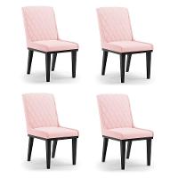 Cadeira Sala De Jantar Base Madeira Preto Kit 4 Sofia Suede Rosa Bebê D03 - D'rossi - 1
