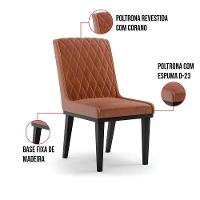 Cadeira Sala De Jantar Base Madeira Preto Kit 6 Sofia Sintético Pu D03 - D'rossi Cor Nozes - 5