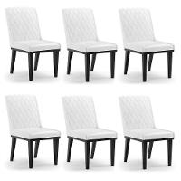Cadeira Sala De Jantar Base Madeira Preto Kit 6 Sofia Sintético Pu Branco D03 - D'rossi - 1