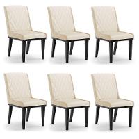 Cadeira Sala De Jantar Base Madeira Preto Kit 6 Sofia Sintético D03 - D'rossi Cor Bege - 1