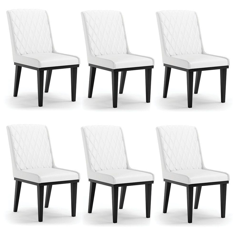 Cadeira Sala De Jantar Base Madeira Preto Kit 6 Sofia Sintético Branco D03 - D'rossi - 1