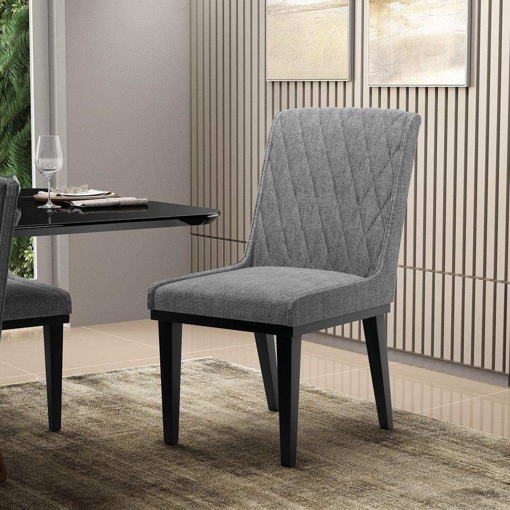 Cadeira Sala De Jantar Base Madeira Preto Kit 6 Sofia Linho Grafite A26 D03 - D'rossi - 6