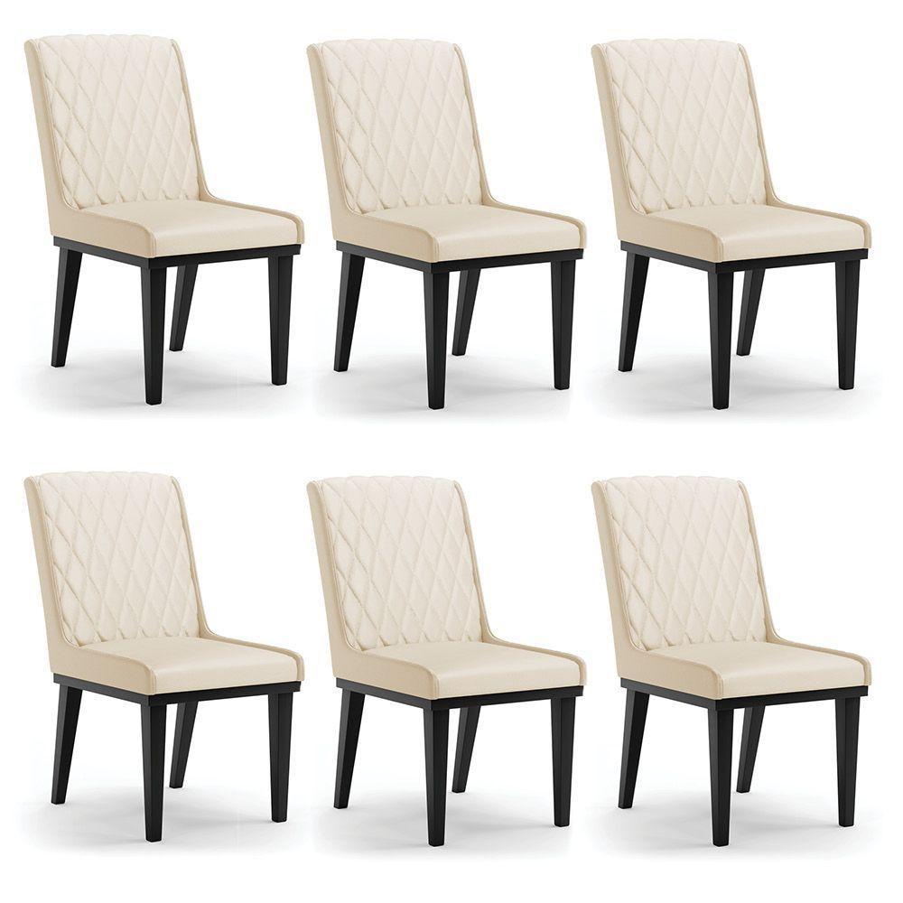 Cadeira Sala De Jantar Base Madeira Preto Kit 6 Sofia Sintético Bege D03 - D'rossi - 1