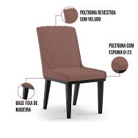 Cadeira Sala De Jantar Base Madeira Preto Kit 4 Sofia Veludo D03 - D'rossi Cor Rose - 5