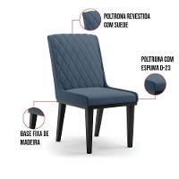 Cadeira Sala De Jantar Base Madeira Preto Kit 6 Sofia Suede D03 - D'rossi Cor Azul Marinho - 5