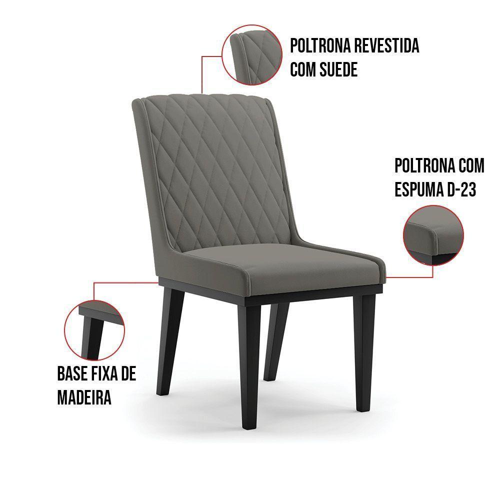 Cadeira Sala De Jantar Base Madeira Preto Kit 6 Sofia Suede D03 - D'rossi Cor Grafite - 5