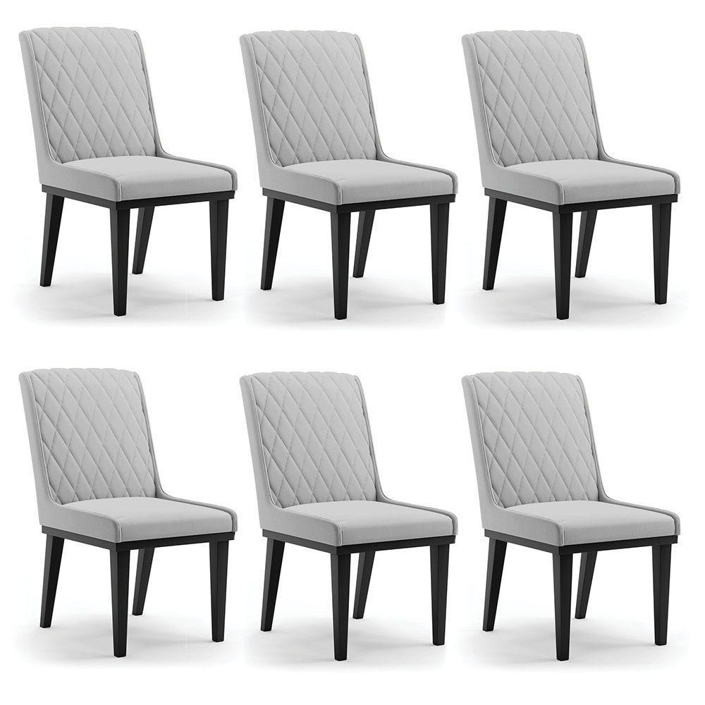 Cadeira Sala De Jantar Base Madeira Preto Kit 6 Sofia Suede D03 - D'rossi Cor Cinza - 7