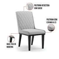 Cadeira Sala De Jantar Base Madeira Preto Kit 6 Sofia Suede D03 - D'rossi Cor Cinza - 2