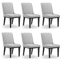 Cadeira Sala De Jantar Base Madeira Preto Kit 6 Sofia Suede D03 - D'rossi Cor Cinza - 7