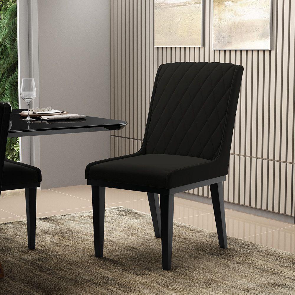 Cadeira Sala De Jantar Base Madeira Preto Kit 6 Sofia Suede D03 - D'rossi Cor Preto - 6