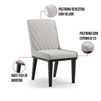 Cadeira Sala De Jantar Base Madeira Preto Kit 6 Sofia Veludo D03 - D'rossi Cor Cinza - 5