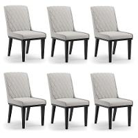 Cadeira Sala De Jantar Base Madeira Preto Kit 6 Sofia Veludo D03 - D'rossi Cor Cinza - 7