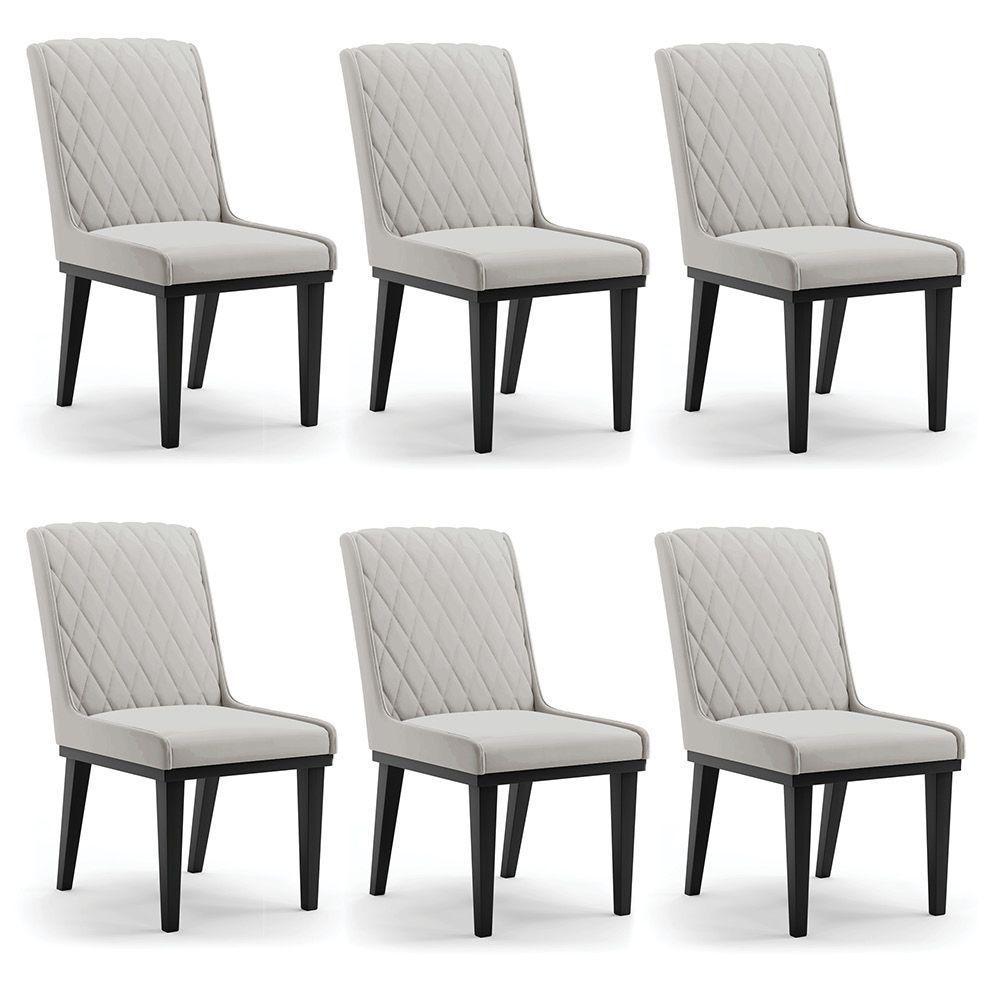 Cadeira Sala De Jantar Base Madeira Preto Kit 6 Sofia Veludo Cinza D03 - D'rossi - 1