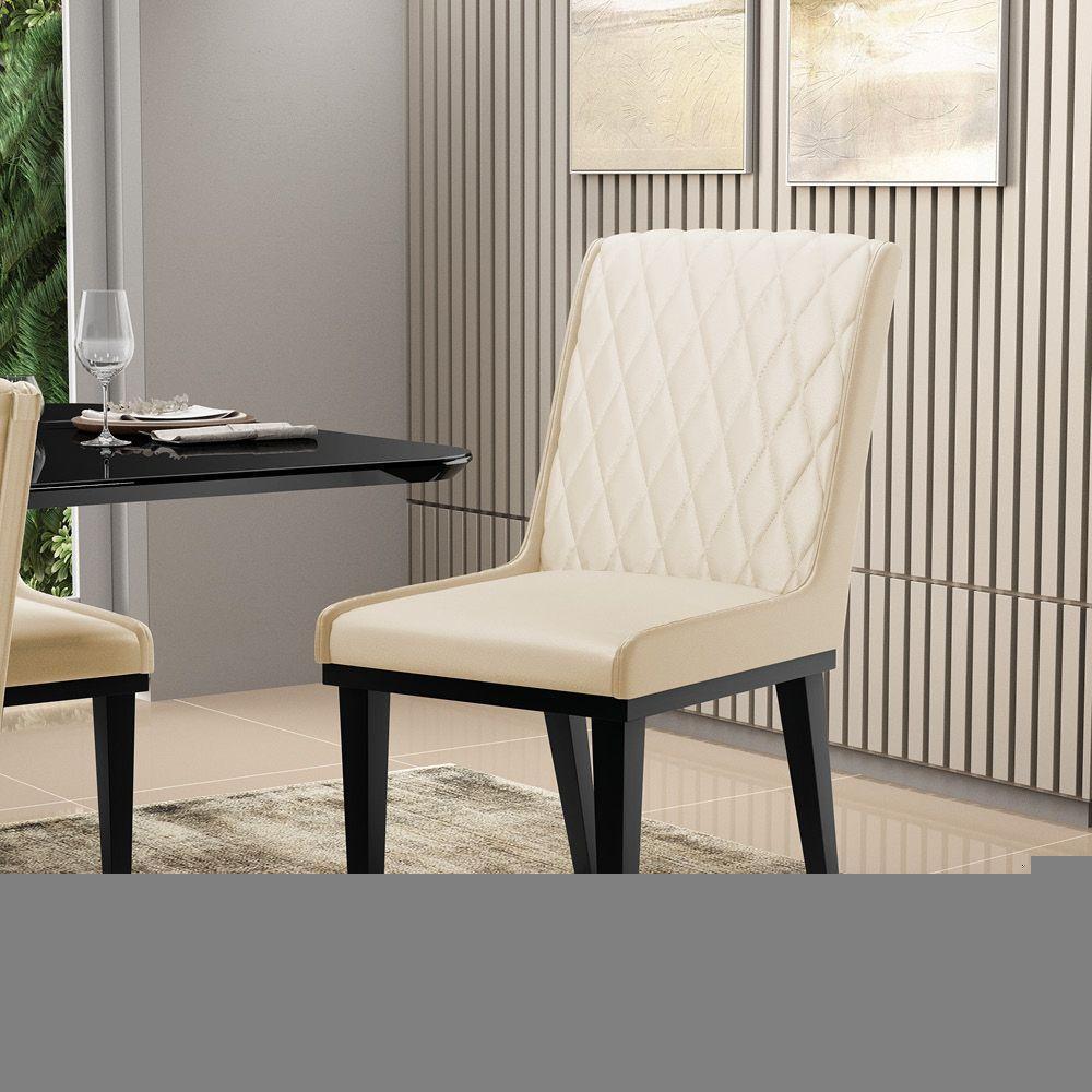 Cadeira Sala De Jantar Base Madeira Preto Kit 8 Sofia Sintético D03 - D'rossi Cor Bege - 5