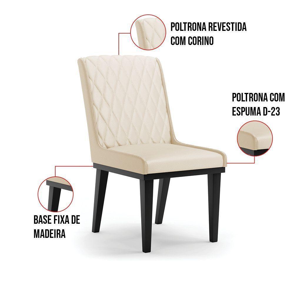 Cadeira Sala De Jantar Base Madeira Preto Kit 8 Sofia Sintético Bege D03 - D'rossi - 5