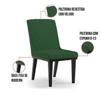 Cadeira Sala De Jantar Base Madeira Preto Kit 6 Sofia Veludo D03 - D'rossi Cor Verde - 5