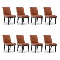 Cadeira Sala De Jantar Base Madeira Preto Kit 8 Sofia Sintético Pu D03 - D'rossi Cor Nozes - 1