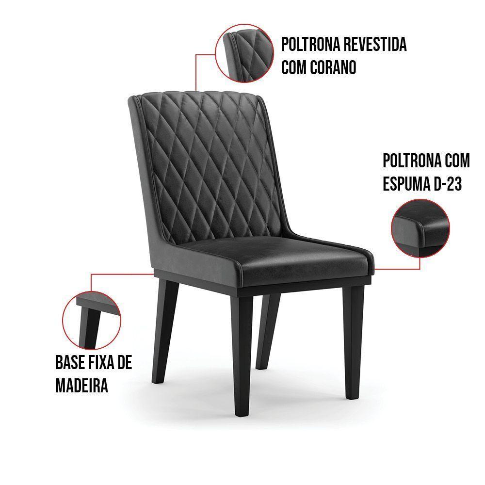 Cadeira Sala De Jantar Base Madeira Preto Kit 8 Sofia Sintético Pu D03 - D'rossi Cor Preto - 5