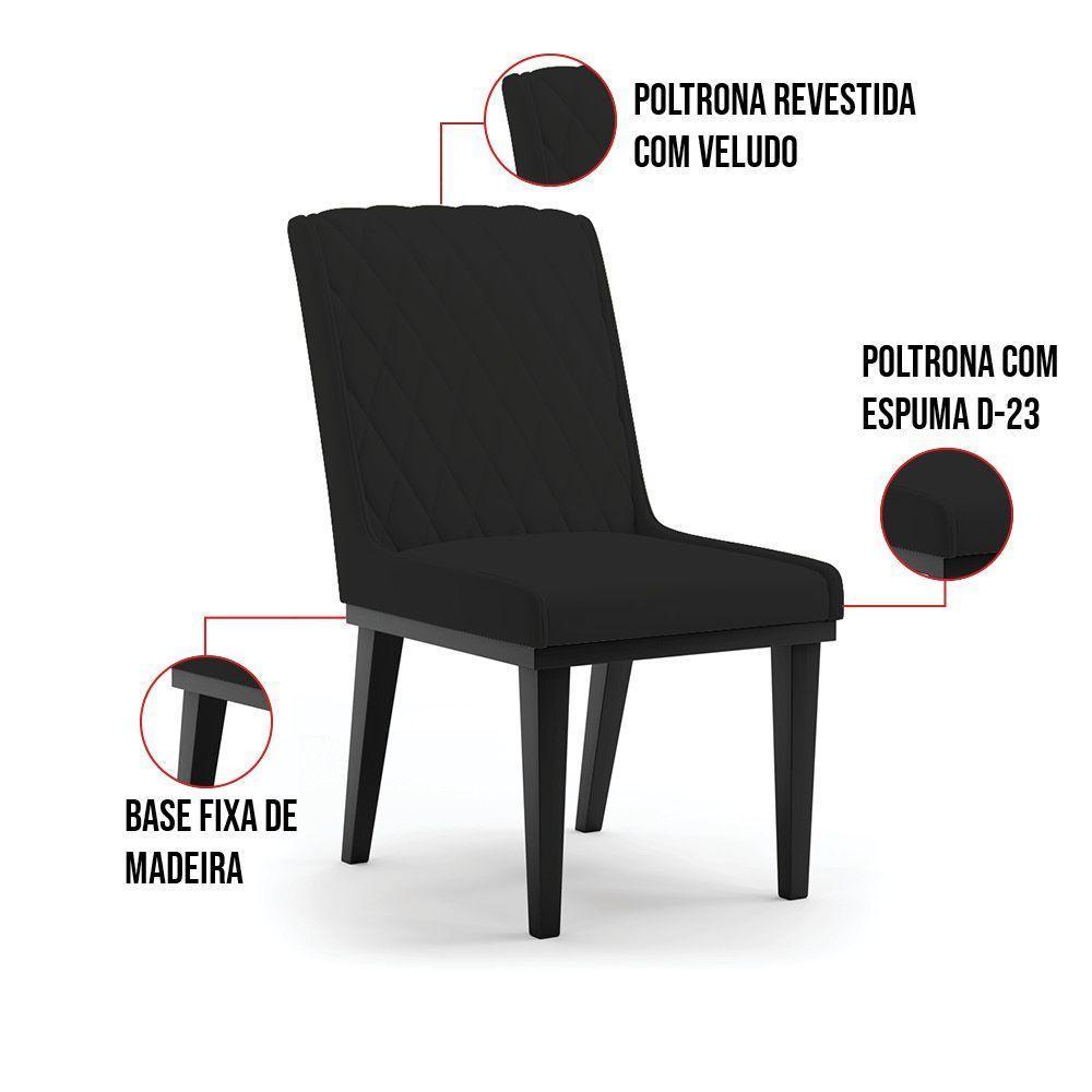 Cadeira Sala De Jantar Base Madeira Preto Kit 6 Sofia Veludo D03 - D'rossi Cor Preto - 5