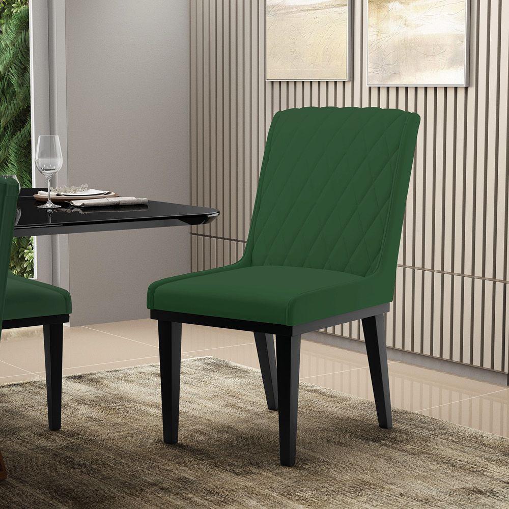 Cadeira Sala De Jantar Base Madeira Preto Kit 8 Sofia Veludo D03 - D'rossi Cor Verde - 6