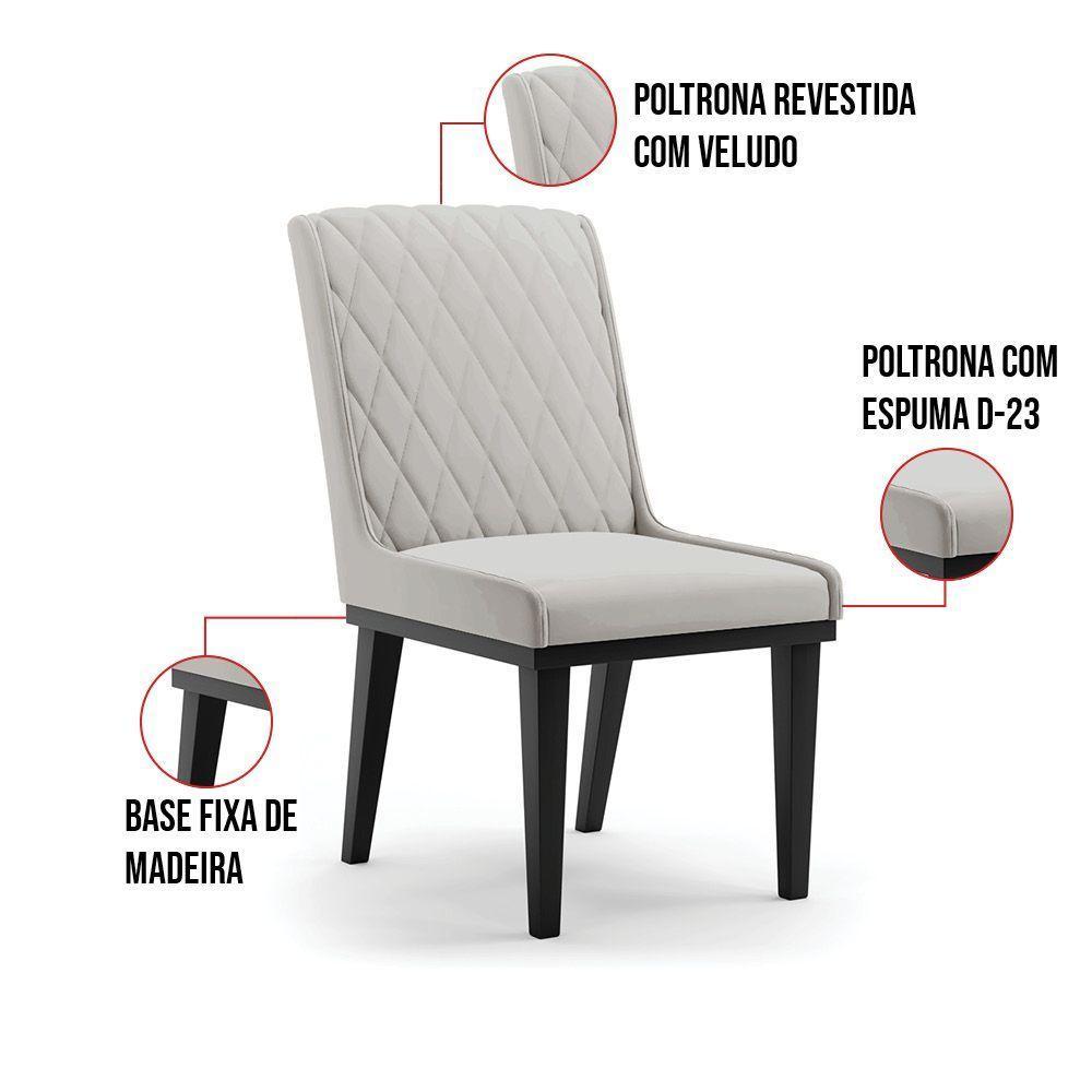 Cadeira Sala De Jantar Base Madeira Preto Kit 8 Sofia Veludo Cinza D03 - D'rossi - 5