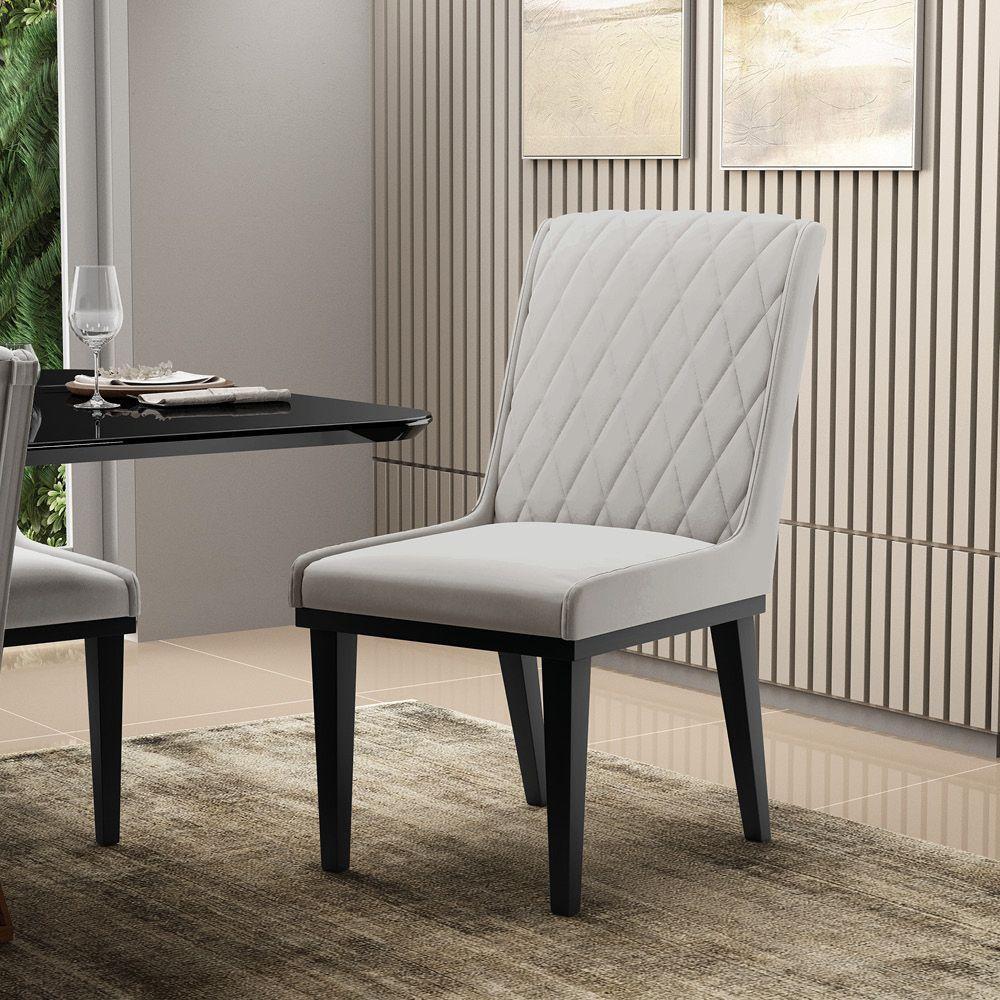 Cadeira Sala De Jantar Base Madeira Preto Kit 8 Sofia Veludo Cinza D03 - D'rossi - 6