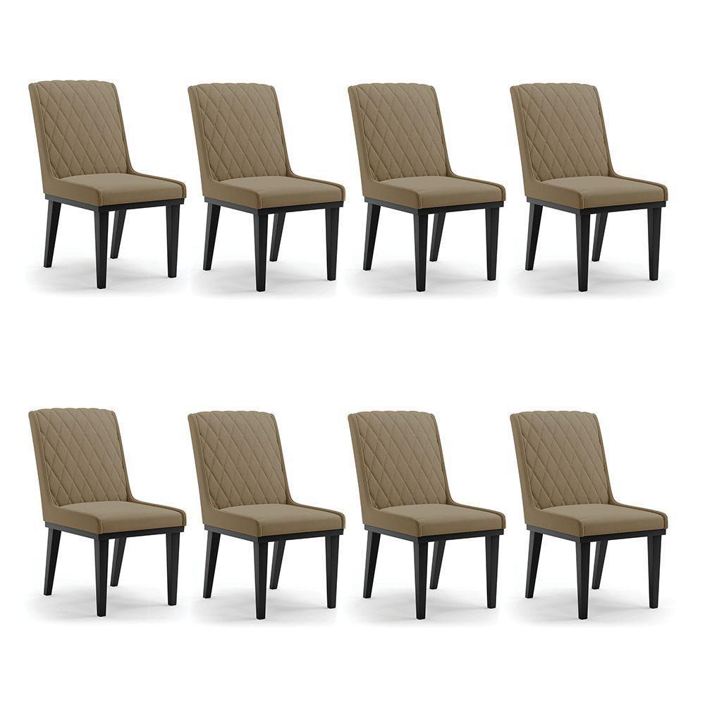 Cadeira Sala De Jantar Base Madeira Preto Kit 8 Sofia Suede Marrom Rato D03 - D'rossi - 1