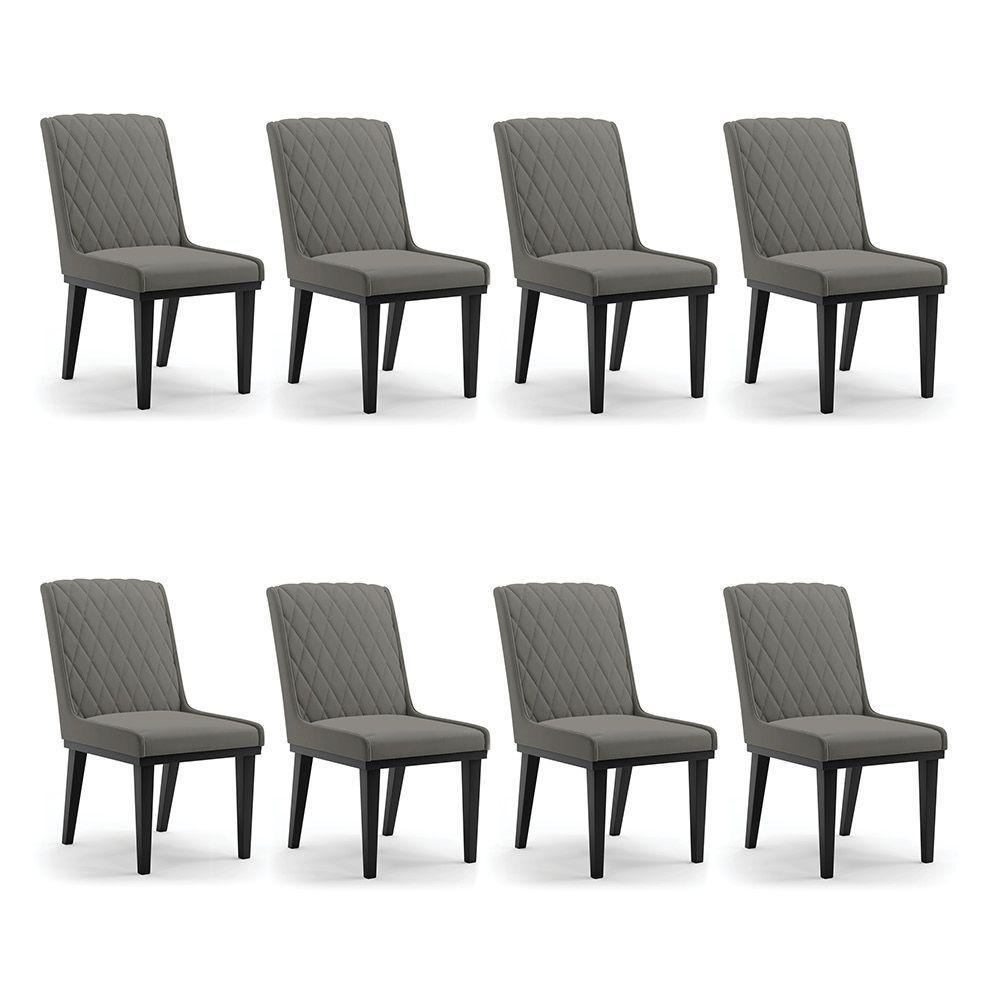 Cadeira Sala De Jantar Base Madeira Preto Kit 8 Sofia Suede Grafite D03 - D'rossi - 1