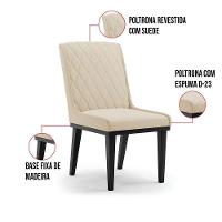 Cadeira Sala De Jantar Base Madeira Preto Kit 8 Sofia Suede D03 - D'rossi Cor Bege - 5