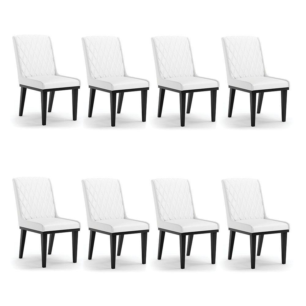 Cadeira Sala De Jantar Base Madeira Preto Kit 8 Sofia Sintético D03 - D'rossi Cor Branco - 1