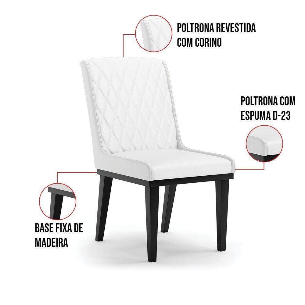 Cadeira Sala De Jantar Base Madeira Preto Kit 8 Sofia Sintético D03 - D'rossi Cor Branco - 5