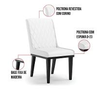 Cadeira Sala De Jantar Base Madeira Preto Kit 8 Sofia Sintético D03 - D'rossi Cor Branco - 5